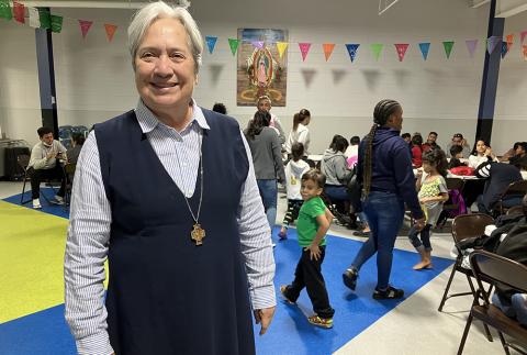 Sr. Norma Pimentel, a Missionary of Jesus, poses Nov. 11 at the Humanitarian Respite Center in McAllen, Texas, which helps migrants released by Border Patrol reach their final destinations in the United States. The center, a project of Catholic Charities of the Rio Grande Valley in the Brownsville Diocese, has served more than 1,500 migrants daily. (OSV News/David Agren)