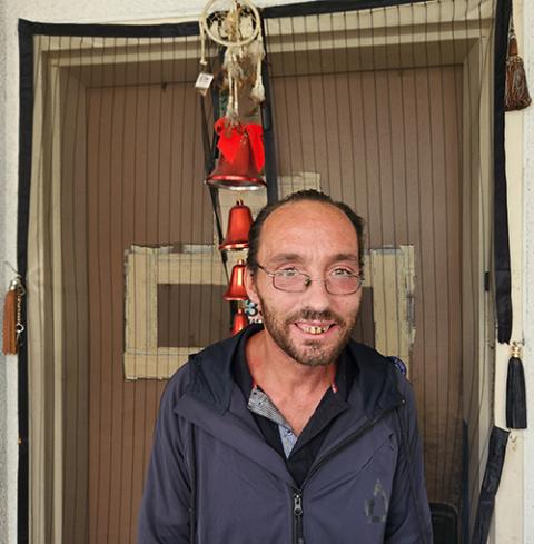 Tommy Dunphy outside his apartment in the Gateway apartment complex on Skid Row, near Los Angeles' downtown (GSR photo/Chris Herlinger)