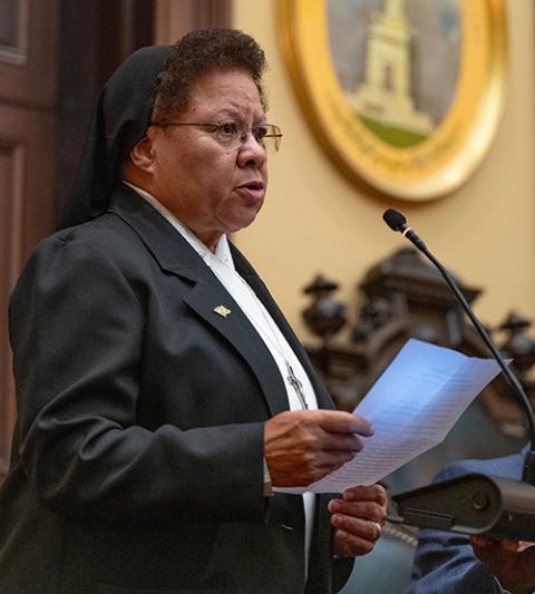 Sr. Rita Michelle Proctor, superior general of the Oblate Sisters of Providence, addresses the Baltimore City Council Oct. 30. (OSV News/Catholic Review/Kevin J. Parks)