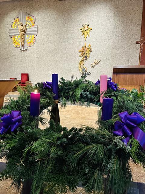 An Advent wreath at Blessed Trinity Parish in Cleveland, Ohio. (Photo by Eilis McCulloh)