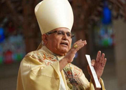 El cardenal Álvaro Ramazzini, obispo de Huehuetenango, Guatemala, pronuncia su homilía mientras celebra una misa especial en honor al Cristo Negro de Esquipulas, Guatemala, el 5 de enero de 2020, en la Catedral de San Patricio, ciudad de Nueva York, Estados Unidos. (Foto: OSV News/Gregory A. Shemitz)