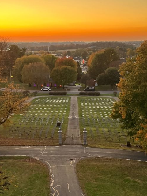 The cemetery of the Monastery Immaculate Conception in Ferdinand, Indiana, is seen at sunset. 