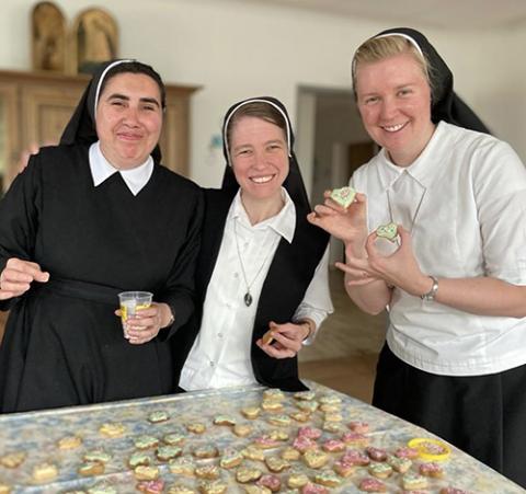 Sr. Maria Angeline Weiss, right, with fellow Sisters of Christian Charity in July 2023 in Paderborn, Germany. (Photo courtesy of the Sisters of Christian Charity)