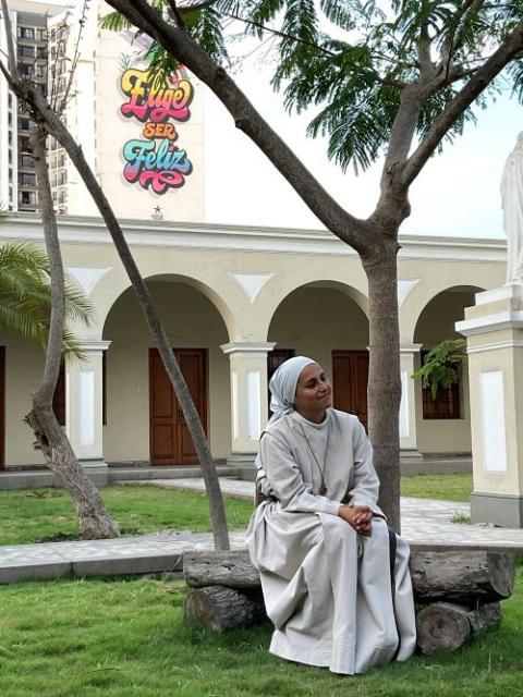 A sister prays in the cloister of the Monastery of the Incarnation in Lima, Peru.