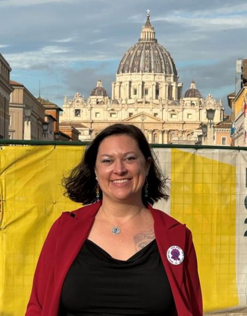 Rev. Angela Nevitt Meyer, of Roman Catholic Womenpriests-USA, poses near St. Peter's Basilica Oct. 2. Rev. Angela Nevitt Meyer, of Roman Catholic Womenpriests-USA, poses near St. Peter's Basilica Oct. 2.