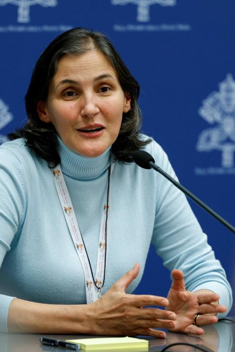 Sr. Gloria Liliana Franco, president of CLAR, in 2023 speaks during a briefing on the Synod of Bishops assembly at the Vatican. (CNS/Lola Gomez) Sr. Gloria Liliana Franco, president of CLAR, in 2023 speaks during a briefing on the Synod of Bishops assembly at the Vatican. (CNS/Lola Gomez)