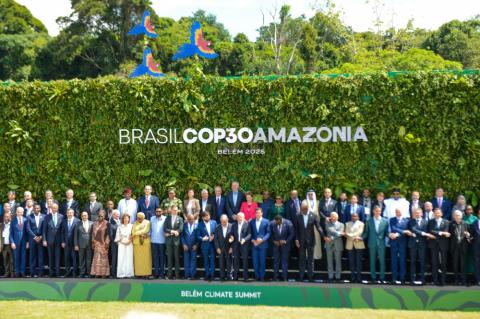 Cardinal Pietro Parolin, far right on the bottom row, joins world leaders for a group photo Nov. 7, 2025, during COP30, the U.N. Climate Change Conference, in Belem, Brazil. (CNS/COP30/Antonio Scorza)