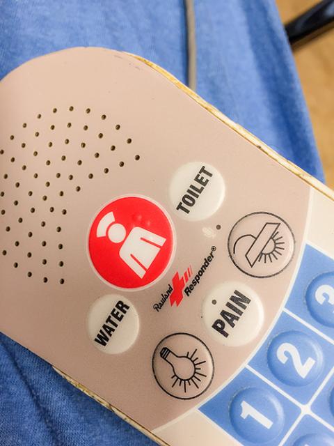 Closeup of a nurse call button (Wikimedia Commons/Tony Webster)