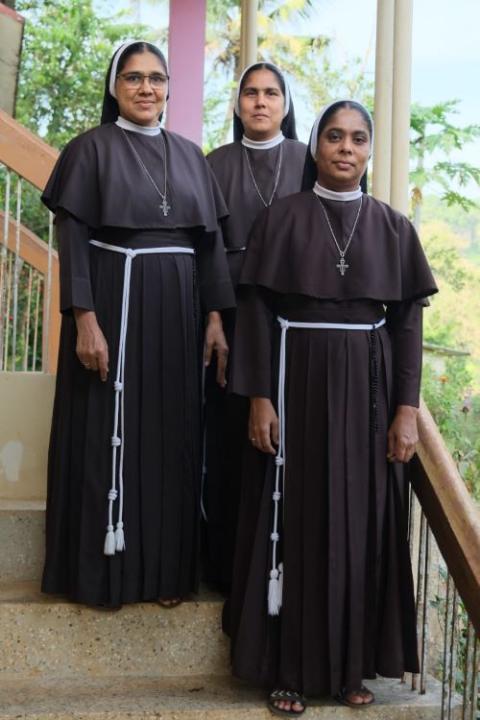 Sr. Ranit Pallassery, a member of the Missionaries of Jesus (left), with her supporters, Srs. Alphy Pallassery (her own sister) and Ancitta Urumbil. (Courtesy of Ranit Pallassery)
