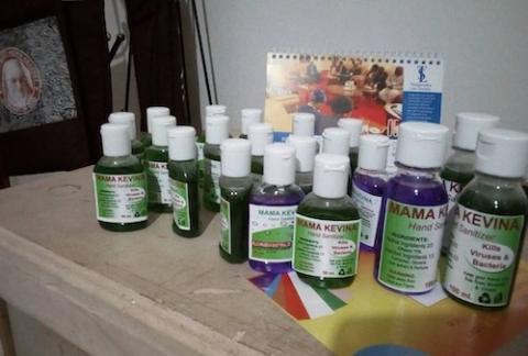 Bottles of hand sanitizers produced by the Little Sisters of St. Francis in Tanzania are named after their founder, Mother Kevin and were shared with needy people around them. (Courtesy of Little Sisters of St. Francis) Bottles of hand sanitizers produced by the Little Sisters of St. Francis in Tanzania are named after their founder, Mother Kevin and were shared with needy people around them. (Courtesy of Little Sisters of St. Francis)