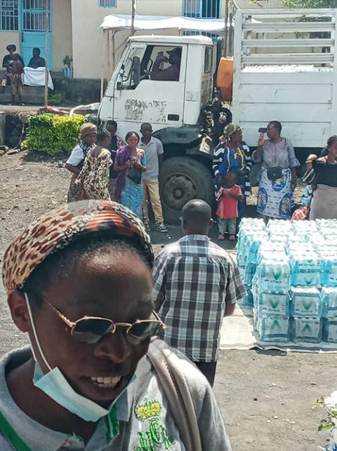 Ursuline Sisters arrive in Sake and prepare to visit the displaced people. Sister Gisèle is shown in the photo. (Courtesy of Bernadette Mwavita/Ursuline Sisters of Goma)