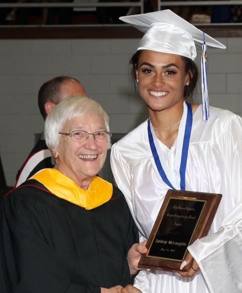 Sydney McLaughlin, right, with Mercy Sr. Percylee Hart at McLaughlin's high school graduation in May 2017 (Courtesy of Jim Lambert)