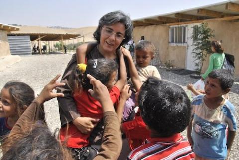 Comboni Sr. Alicia Vacas Moro at a school in the Bedouin camp of Khan Al Ahmar in the West Bank in 2012 (Courtesy of Sr. Alicia Vacas Moro)