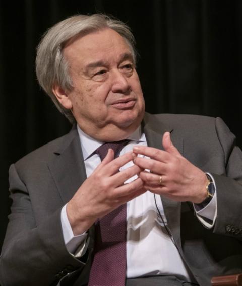 U.N. Secretary-General António Guterres speaks Feb. 27 at the New School in New York City. (U.N. photo)