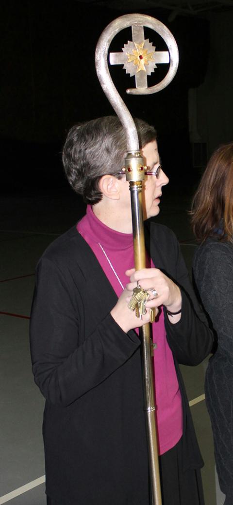 Sr. Jane Marie Bradish acts as "unofficial master of ceremonies" during an Ash Wednesday Mass. This was the end of Mass, after Communion, waiting for the final blessing, with the crosier ready for the bishop to come claim it. (Angela Reilly/Courtesy of Ja