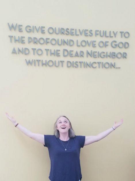 Sr. Colleen Gibson in the Chapel of Unity and Reconciliation at Christ Cathedral, Orange, California, dedicated to the Sisters of St. Joseph and inscribed with words from a foundational piece of the CSSJ charism and spirituality. Sr. Colleen Gibson in the Chapel of Unity and Reconciliation at Christ Cathedral, Orange, California, dedicated to the Sisters of St. Joseph and inscribed with words from a foundational piece of the CSSJ charism and spirituality.