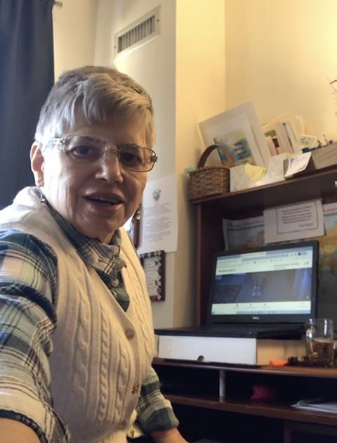 Immaculate Heart of Mary Sr. Patricia Soltesz takes a selfie during an online exercise class, one of the many ways she's maintained a sense of human connection while living alone. (Courtesy of Sr. Patricia Soltesz)