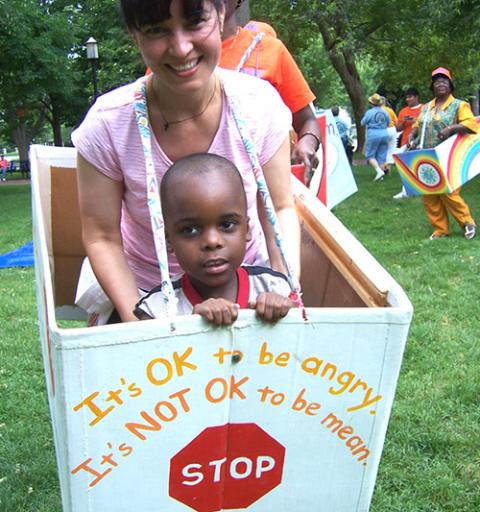 Ursuline Sr. Dianna Ortiz, founder of the Torture Abolition and Survivors Support Coalition, takes part in a "peace train" with the son of a torture survivor to promote nonviolent actions to achieve justice.