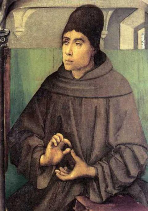 Painting "Scoto (Duns Scotus) - Studiolo di Federico da Montefeltro" by Giusto di Gand, Berruguete Pedro, circa 1472-76 (Wikimedia Commons/Galleria Nazionale delle Marche)