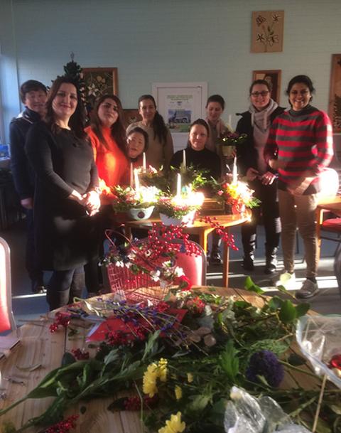 Students of the Haven Adult Education Centre in Dublin during a flower-arranging class (Courtesy of Rita Wynne)