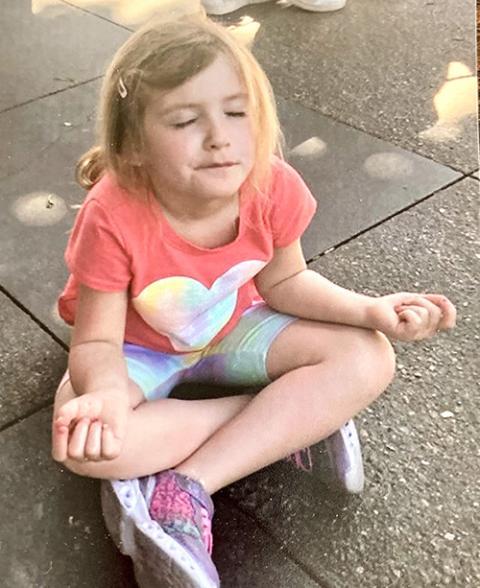 The youngest generation is already emerging across the threshold desiring to enter the chaos from a centered place, as Carmella Scarlet Rooney does here when, in entering Disney World, she stopped and sat for five minutes in mindful meditation.