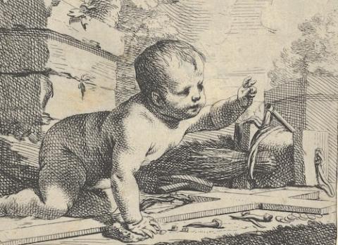 Detail of engraving "The Infant Jesus" by Charles Le Brun, before 1642 (Metropolitan Museum of Art)