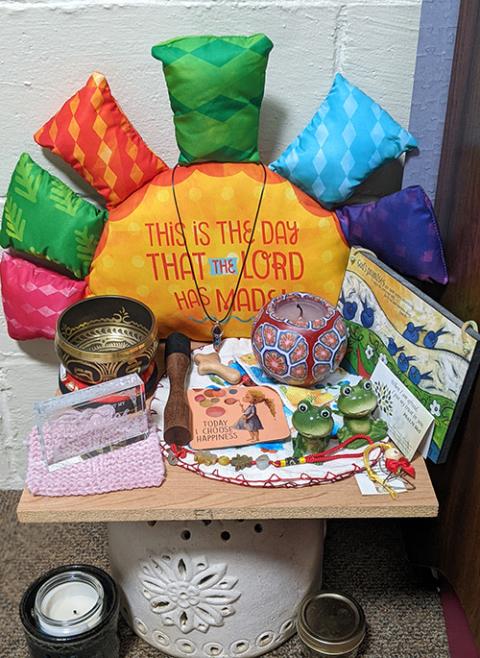 Today, I keep an altar in my room adorned with various symbols and reminders of faith. Sometimes, I light the candle on this altar and journal or do yoga nearby to breathe life into my current spiritual practices. (Julia Gerwe) Today, I keep an altar in my room adorned with various symbols and reminders of faith. Sometimes, I light the candle on this altar and journal or do yoga nearby to breathe life into my current spiritual practices. (Julia Gerwe)