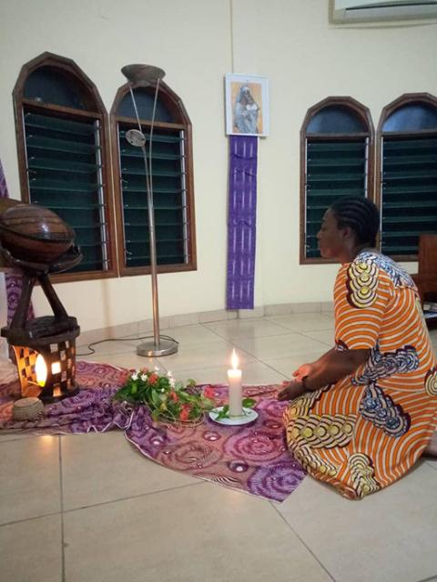 Sr. Elise Solange Maga at prayer in the chapel of Sisters of the Divine Will in Cameroon. (Courtesy of Elise Solange Maga)
