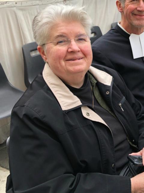 LCWR executive director Sr. Carol Zinn waits for an audience with Pope Francis during the International Union of Superiors General plenary in May in Rome. (Courtesy of LCWR)