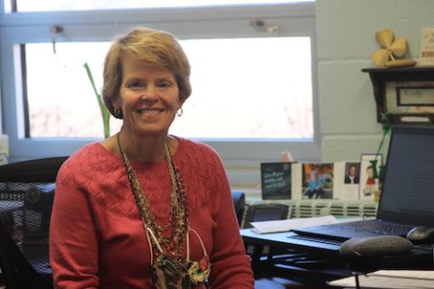 Principal Patricia O'Donnell sitting in her office of St. Patrick School, Malvern, Pennsylvania