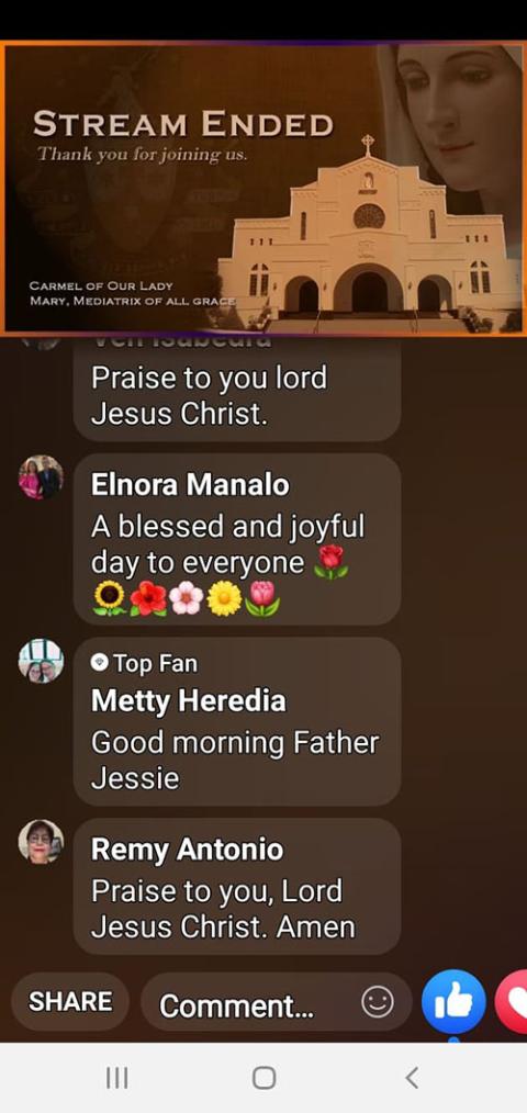 Online invitation and link to Mass at the Carmelite Monastery in Lipa City (GSR screenshot/Ma. Ceres P. Doyo)