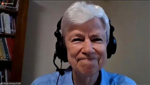 Sr. Sheila Kinsey, a member of the Franciscan Sisters, Daughters of the Sacred Hearts of Jesus, speaks during the webinar. (Screenshot by Sarah Mac Donald)
