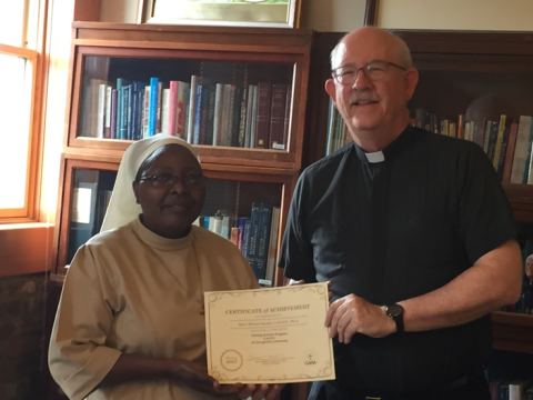 In July 2017, Sr. Bibiana Ngundo, a Little Sister of St. Francis, left, was the first of the visiting scholars sponsored by the African Sisters Education Collaborative (ASEC) to complete a six-month mentoring project at the Center for Applied Research in In July 2017, Sr. Bibiana Ngundo, a Little Sister of St. Francis, left, was the first of the visiting scholars sponsored by the African Sisters Education Collaborative (ASEC) to complete a six-month mentoring project at the Center for Applied Research in