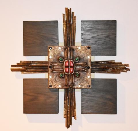 A unique cross adorns the Blessed Sacrament chapel at St. Placid Priory, Lacey, Washington, where claustral oblates spend time in prayer. (Julie A. Ferraro) A unique cross adorns the Blessed Sacrament chapel at St. Placid Priory, Lacey, Washington, where claustral oblates spend time in prayer. (Julie A. Ferraro)