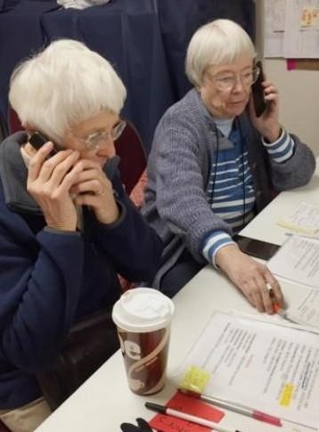 Sisters make phone calls to sponsors.