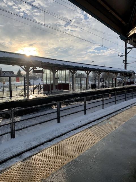 A view of the sun after days of heavy snow, taken from the train tracks nearest to Collier High School in Wickatunk, New Jersey (Maddie Thompson)
