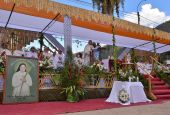 The altar during the May 7 beatification Mass for Good Shepherd Sr. Maria Agustina Rivas Lopez in La Florida, in Peru's central Amazon region, where she was murdered by terrorists in 1990 (CNS/Courtesy of REPAM/Julio Caldeira)