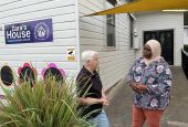 Dominican Sr. Diana Santleben (left) and project coordinator Farida Baremgayabo, a former refugee from Burundi, make plans for Zara's House Refugee Women and Children's Centre in Newcastle, New South Wales, Australia. (Tracey Edstein)