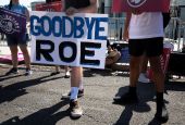 Demonstrators in favor of banning abortion gather June 15 near the Supreme Court in Washington. (CNS/Tyler Orsburn)