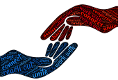 graphic with words like courage, connect, unite 