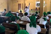 Sr. Mary Rosanna Emenusiobi, teaching about trafficking to the students in Government Girls Science Secondary School of Kuje, Abuja, in Nigeria (Courtesy of Teresa Anyabuike)