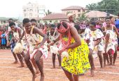 A cultural dance troupe, comprising female students from Annunciation Secondary School, Nkwo, Nike, in Enugu State, Nigeria, dances to traditional Igbo music Feb. 26, 2019. (Wikimedia Commons/Arch-Angel Raphael the Artist)