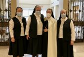 From left, Sisters of Christian Charity Clara, Ann Marie, Mary Amata and Gerardine celebrate the perpetual profession of Sister Mary Amata Aug. 15 in Mendham, New Jersey. (Provided photo)