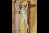 A sculpture of the risen Jesus is pictured in the Church of the Immaculate Conception at St. Mary-of-the-Woods, Indiana. The author calls the work by Harry Breen "unlike any depiction of the Resurrection that I had ever seen." (Sue Paweski)