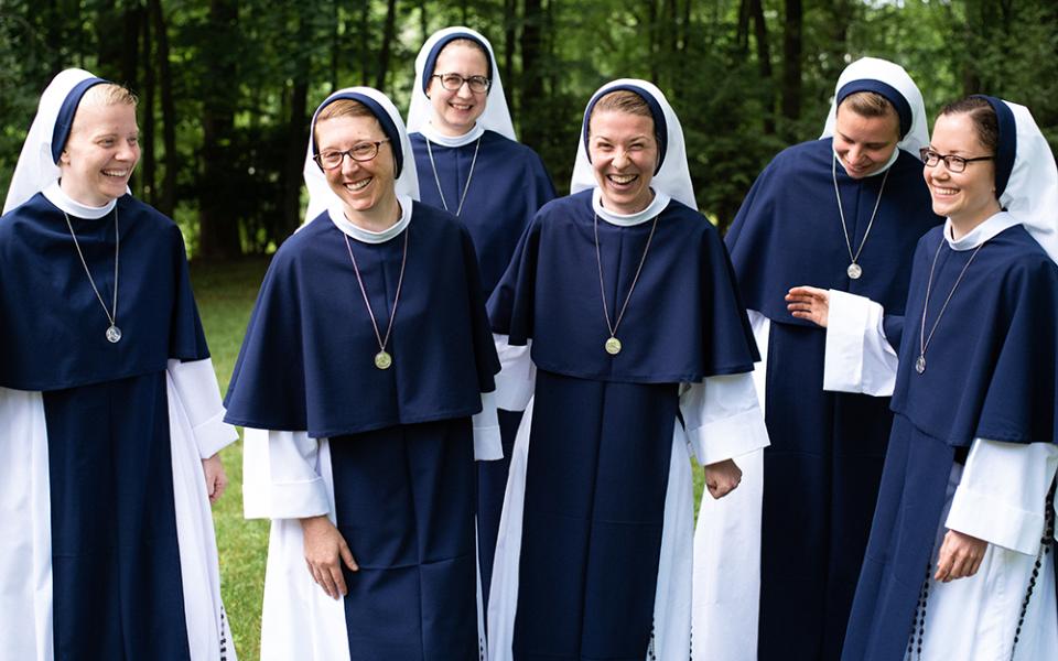  Sr. Mary Pieta, Sr. Mary Casey O'Connor, Sr. Fidelity Grace, Sr. Ann Immaculée, Sr. Gaudia Maria Magdalena and Sr. Zélie Maria Louis, members of the Sisters of Life, welcome pregnant women and their new babies into their congregation's convent. (Courtesy of Sr. Catherine Joy Marie)