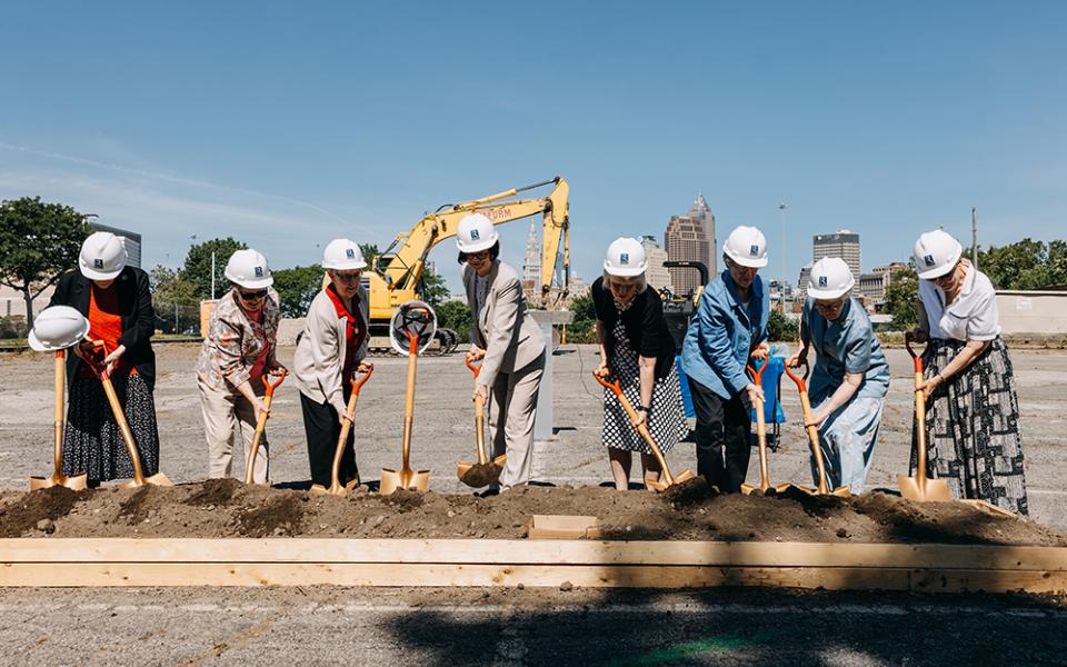 Women Religious Archives Collaborative leaders and sisters from member congregations ceremonially break ground July 22, 2025, on the nonprofit’s project to build a center to house the archives for up to 75 congregations of Catholic sisters. (Courtesy of Women Religious Archives Collaborative)
