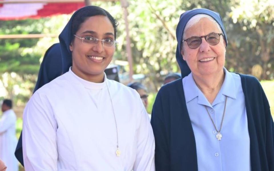 Sr. Soniya K. Chacko, left, poses with Sr. Françoise Petit, superior general of the Daughters of Charity, on Feb. 20, 2025. (George Kommattam)