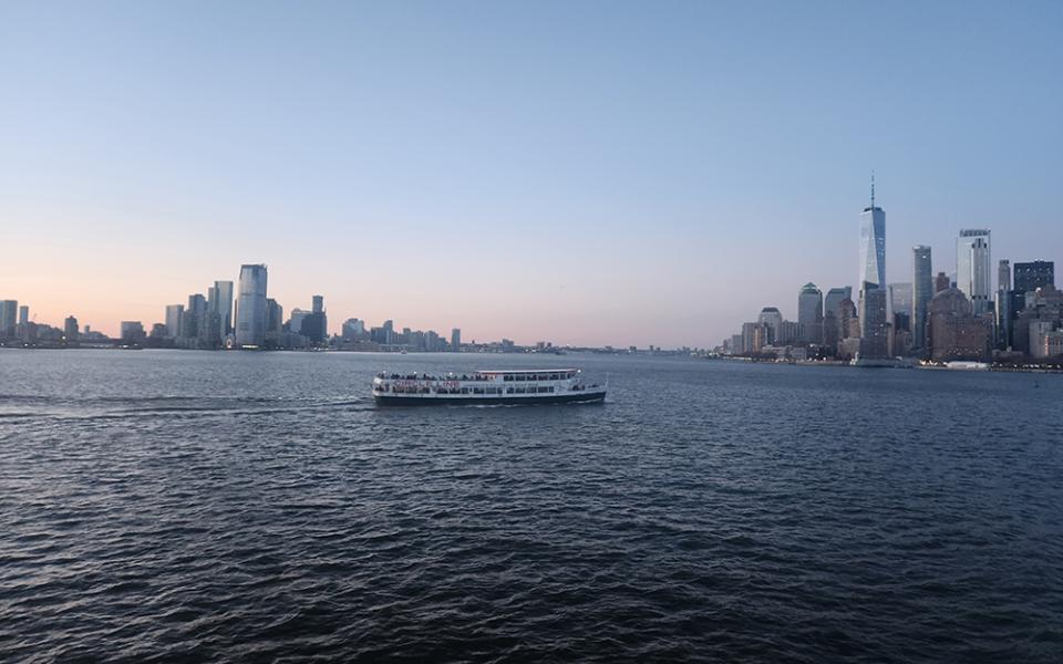 On a recent visit to New York City, a group of Ukrainian Sisters of the Order of St. Basil the Great journeyed from Manhattan to the borough of Staten Island on the ferry. On the return to Manhattan, the lights of lower Manhattan were visible. (GSR/Chris Herlinger)