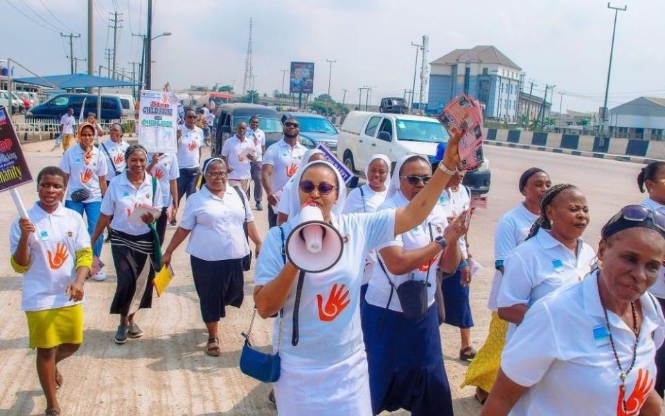 Public demonstrations led by sisters are part of Talitha Kum's education and public awareness efforts. The sister-led anti-trafficking network operates in 113 countries. (Courtesy of Talitha Kum)