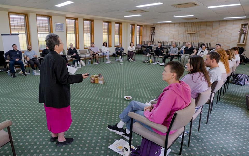 Sr. Margaret Ng of the Congregation of the Sisters of St. Joseph of the Sacred Heart of Jesus leads an awareness training session on human trafficking in Sydney, October 2025. (Courtesy of Margaret Ng)